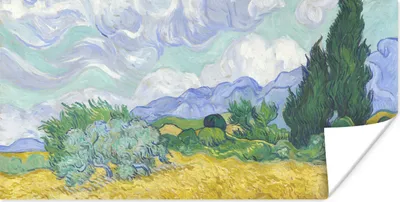 Produktbild von MuchoWow® Poster Weizenfeld mit Zypressen - Vincent van Gogh 40x20 cm - Poster für die Wand - Poster Schlafzimmer