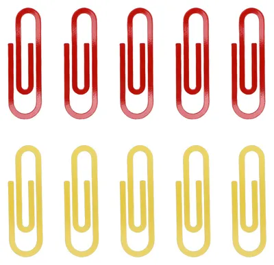 Image de 10 grandes trombones rouges et jaunes, marque-pages plats en acier inoxydable, pour une utilisation au bureau et à l'école