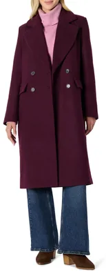 Produktbild von A. Essentials Damen Zweireihiger Relaxed-Fit-Longline-Mantel Wollmischung, Burgu