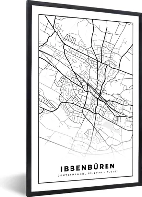 Produktbild von MuchoWow® Gerahmtes Poster Karte - Ibbenbüren - Karte - Stadtplan 40x60 cm - Poster mit Schwarzem Bilderrahmen Wandposter Rahmen Foto Bilder - Papierdruck - Wandbilder