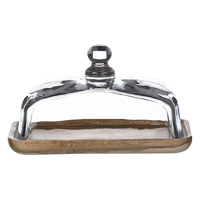 Produktbild von Butterdosen, butterdose glas, Butterdose mit Glasdeckel und Griff, Butterdose aus Holz, Snack-Präsentationstaster, für 250 g Butter, 18x12x10cm
