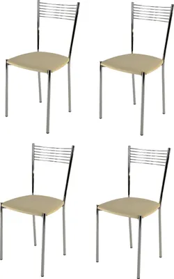 Immagine prodotto di t m c s Tommychairs - Set di 4 sedie moderne ELEGANCE per cucina e sala da pranzo, struttura robusta in acciaio cromato, sedile imbottito rivestito in Pelle finta nel colore sabbia