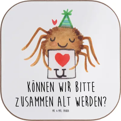 Produktbild von Mr. & Mrs. Panda Untersetzer für Gläser Spinne Agathe Brief - Weiß - Geschenk, Verliebt, Coaster, Liebespaar, Ich Liebe Dich, Treuetest, Glas, Tasse, Heiratsantrag