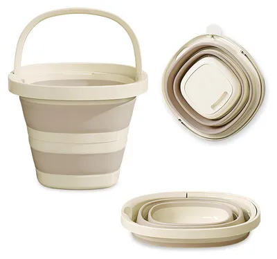 Klappbarer Eimer 10 L, Kunststoff, platzsparend, mit Griff, milchgelb