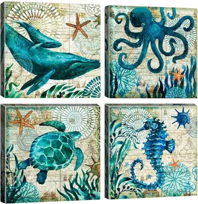 Obrázok produktu pre sada 4 moderných obrazov na plátne s motívom modrého oceánu na stenu 30x30 cm