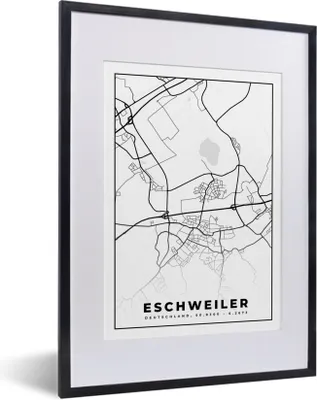 Produktbild von MuchoWow® Gerahmtes Poster Stadtplan - Eschweiler - Karte 30x40 cm - Poster mit Schwarzem Bilderrahmen Wandposter Rahmen Foto Bilder - Wandposter Schlafzimmer