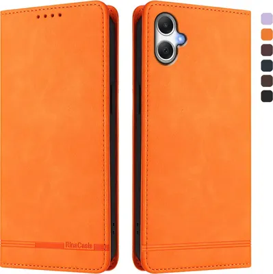 Produktbild von Hülle für Samsung Galaxy A06 5G/4G, Retro Kunstleder Ständer Klapphülle mit Kartenfächer und Magnetische Orange