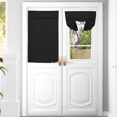 Produktbild von 1 Stück Türvorhang Selbstklebender Französische Verdunkelung Vorhang Gardinen mit Raffhalter für Fenster Vordertür, Schwarz, B66xH102cm