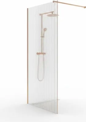Image de Paroi de douche italienne flûtée - 120 x 195 cm - Cuivre brossé - LINEA