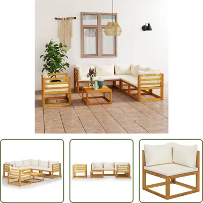 Produktbild von The Living Store 7-tlg. Garten-Lounge-Set mit Auflagen Creme Massivholz Akazie