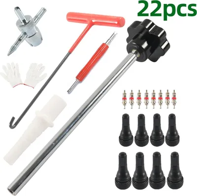 Immagine prodotto di INF Kit di 22 strumenti per l'installazione di valvole per pneumatici - Kit di riparazione pneumatici