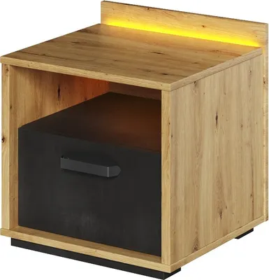 Produktbild von Furniture24 Nachttisch Qubic QB-10, Nachtkästchen, Nachtschrank mit Schublade und LED Beleuchtung