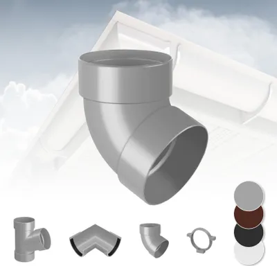 Produktbild von RAINWAY L Regenrinnen System (Rohrbogen 67° zweifach grau) - PVC-U Kunststoff in 4 Farben, für Dachflächen > 100m² empfohlen, Eckstück Bogen 67 Grad