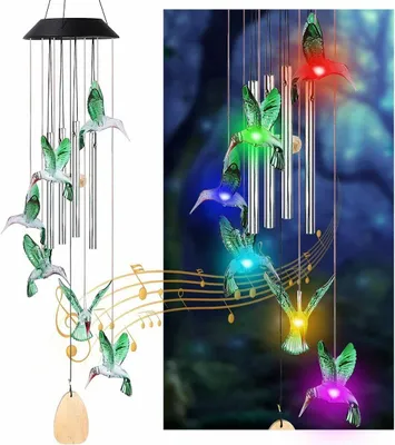 Produktbild von Kolibřík Solární větrné zvonkohry Měnící se barva Solární LED větrné zvonkohry Solární napájené světla Vodotěsné dekorativní venkovní světla pro domácí párty Dvůr Zahrada