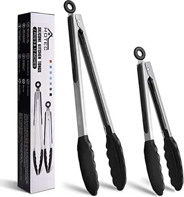 Produktbild von Premium-Küchenzange aus Edelstahl, mit Verriegelung, Kochzange mit Silikonspitze, 2er-Set, 22,9 cm und 30,5 cm lange Zangen
