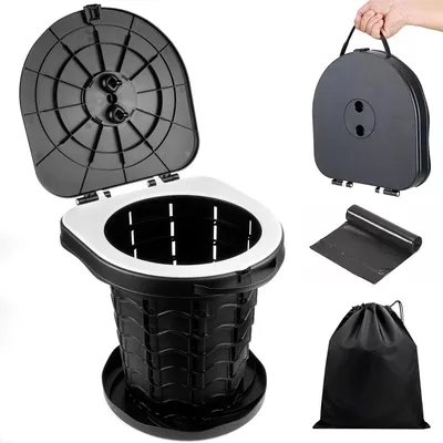 Produktbild von Camping Toilette klappbar tragbar – Mobile Campingtoilette faltbar 150 kg mit 10 Beuteln für Outdoor, Angeln, Reisen, Wandern