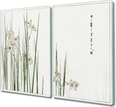 Produktbild von Coloray Hackbrett Herdabdeckplatte 2x30x52 cm Küchenbrett Kochplattenabdeckung Schneidebrett - asiatische Blumen