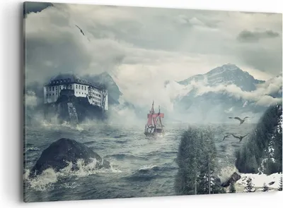 Produktbild von Bild auf Leinwand - Leinwandbild - Einteilig - Sturm Berge Segelschiff - 100x70cm - Wand Bild - Wanddeko - Wandbilder - Leinwanddruck - Bilder - Wanddekoration - Leinwand bilder - AA100x70-4208