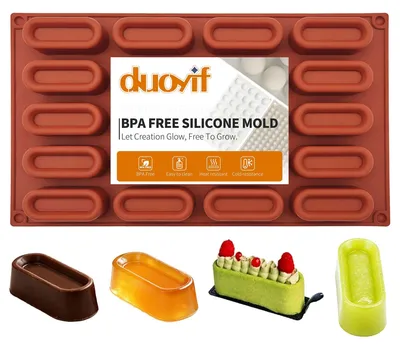 Silikonform Eclair oval 20 Mulden 5,7x2,3 cm BPA-frei Antihaft 1 Stück