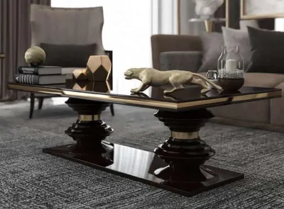 Luxus Art Deco Massivholz Couchtisch Wohnzimmertisch Dunkelbraun Gold Luxury Art Deco Solid Wood Coffee Table Living Room Table Dark Brown Gold