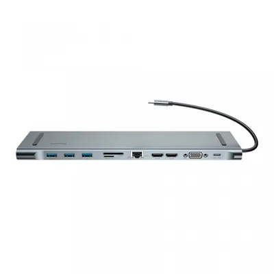 Produktbild von Baseus Enjoyment Series Multifunktionaler intelligenter HD-Hub vom Typ C (PD/HD4K*2/VGA/RJ45/SD/TF/USB*3/Audio*1/Stnder) Dunkelgrau