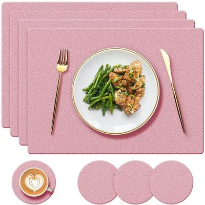Produktbild von Unyqoos® Set: 4 Silikon-Platzsets 40×30 cm + 4 Untersetzer, lebensmittelecht, hitzebeständig bis 230 °C, rutschfest, für Innen & Außen