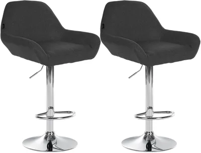Productafbeelding van CLP Set van 2 verstelbare barkrukken Braga, met stoffen bekleding en voetsteun | Kleur: donkergrijs. Frame: chroom