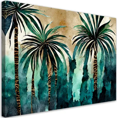 Produktbild von Leinwandbild Tropische Palmen Aquarell 90x60 Feeby Grün bild für die wand bereit zum aufhängen