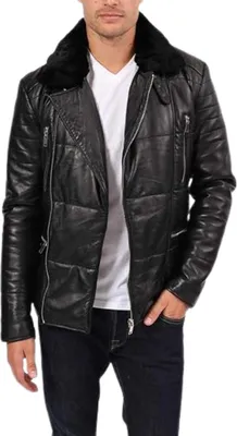 Produktbild von Herren Lederjacke Blau Wellford Louison ramones Schafsleder schwarz XL