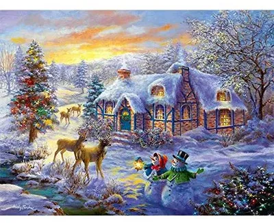 Productafbeelding van Diamond Painting Set - Met sneeuwpop- en hertenmotief - Voor volwassenen - 30x40 cm