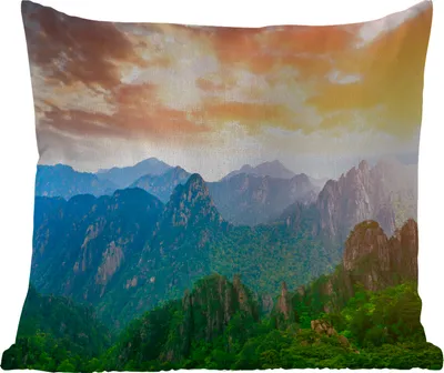 Produktbild von MuchoWow® Outdoor Kissen - Berge - Bäume - Sonnenuntergang - Natur - 45x45 cm - Wetterfest - Lounge Kissen - Fotokissen - Dekoratives Kissen