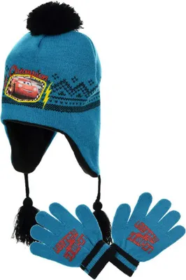 Produktbild von Cars Lightning McQueen Kinder Herbst Wintermütze plus Handschuhe – Blau / 52