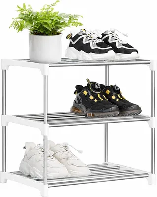 Imagen del producto de Estantería para zapatos de 3 niveles, blanca, compacta, apilable, ideal para pasillos y dormitorios