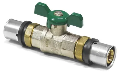 Obrázok produktu pre THPRESS Pressfitting - Lisovací guľový ventil zelená rukoväť + TH kontúra, veľkosť 26x3