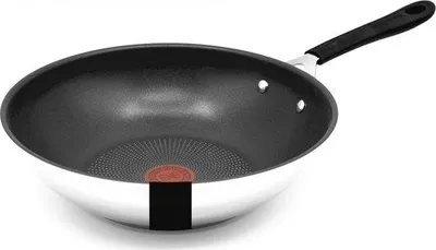 Image de Grande poêle wok 28 cm en acier inoxydable, compatible induction