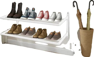 Produktbild von Schuhregal, Wandmontage, 2 Ebenen, weiße Farbe