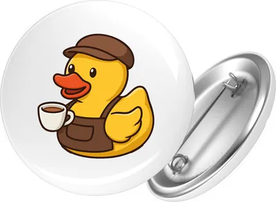 Produktbild von Huuraa Button Quietscheente Barista Gummiente Barkeeper 59mm rund mit Sicherheitsnadel Ansteckbutton Geschenkidee