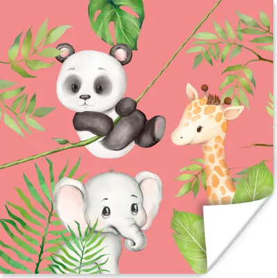 Produktbild von MuchoWow® Poster Dschungeltiere - Kinder - Rosa 75x75 cm - Wand Dekoration