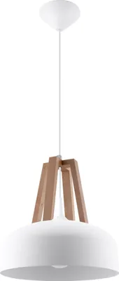 Produktbild von Weiße Pendelleuchte rund Ø30cm Retro Design Metall Holz MANILIA Hängelampe Esstisch Küche