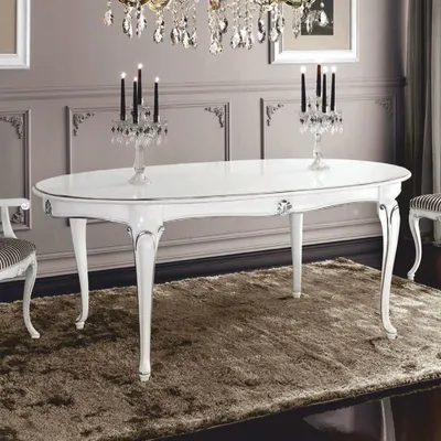 Produktbild von Casa Padrino Luxus Barock Esstisch Weiß / Silber 200-280 cm -  Italy