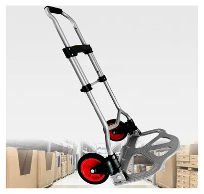 Produktbild von Klappbare Aluminium Sackkarre 80 kg, Transportkarre mit höhenverstellbarem Griff und großen Rädern, Anti-Rutsch Ladefläche