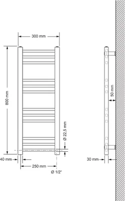 Obrázek produktu pro LuxeBath koupelnový radiátor Sahara, 300x800 mm, bílý, přímý s bočním připojením, bez topného tělesa