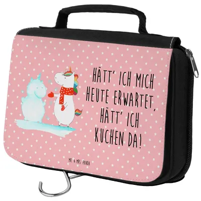 Produktbild von Mr. & Mrs. Panda Kulturbeutel Einhorn Schneemann - Rot Pastell - Geschenk, Kosmetiktasche, Winter, kulturtäschchen, Mütze, Unicorn, Toilettentasche, Kulturtasche, Kuchen