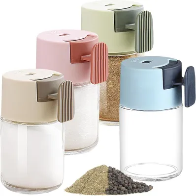 Produktbild von 4er Set Gewürzstreuer mit Griff 100ml Spice Glas Dosierer für Salz und Pfeffer