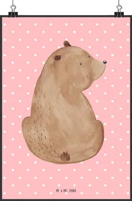 Produktbild von Mr. & Mrs. Panda Bild Bär Schulterblick DIN A2 - Rot Pastell - Geschenk, Weltansicht, Plakat, wanddeko, Wandbild, Wanddekoration, Weisheit, Bären, Teddy, Motivation