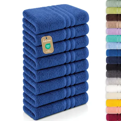 Produktbild von Lavea® 8er Set Handtücher 50x100 cm - Elena, 100% Baumwolle, Saugstark & Weich, Waschbar, Trocknergeeignet, Frottierhandtuch - Royalblau