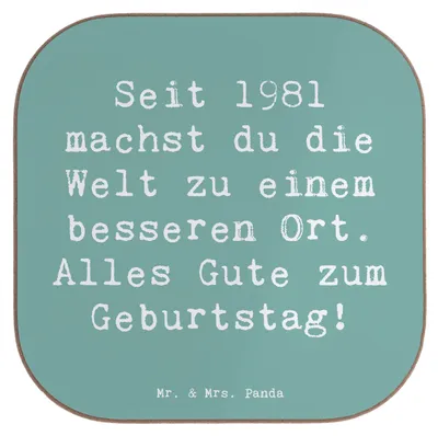 Produktbild von Mr. & Mrs. Panda Tischuntersetzer Spruch 1981 Geburtstag - Meeresbrise - Geschenk, Happy Birthday, Holzuntersetzer, Untersetzer Tasse, Tassen, Geburtstagsdekoration