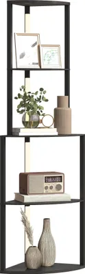Image de HOMCOM Lampadaire sur pied salon, lampadaire avec étagères d'angle à 4 niveaux, lampe moderne LED, luminosité réglable, interrupteur à pied, pour salon, chambre, bureau, noir