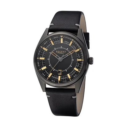 Produktbild von Regent Herren Uhr Leder schwarz BA-763