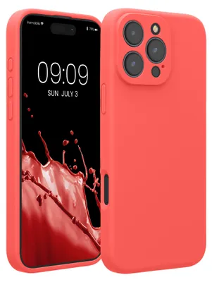 Produktbild von kwmobile Handyhülle für Apple iPhone 16 Pro Max Hülle - gummierte Handy Silikon Case für iPhone 16 Pro Max - Schutzhülle Cover - Neon Koralle
